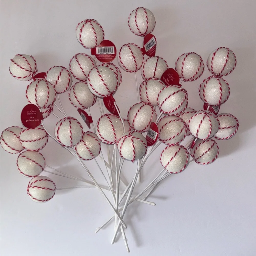 peppermint ball Christmas pick White and Red Ball Picks Set of 11 Candy Tree